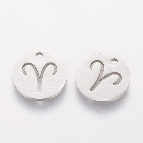 304 Stainless Steel Charms, Flat Round with Constellation/Zodiac Sign, 12mm 304 Stainless Steel Charms, Flat Round with Constellation/Zodiac Sign, 12mm