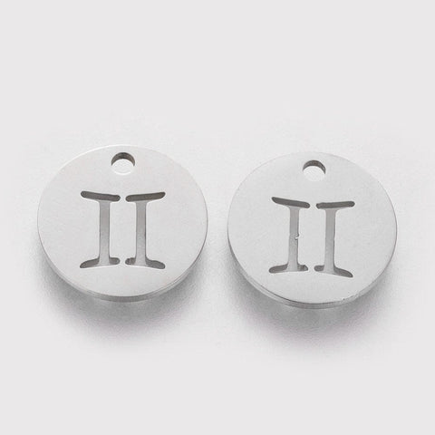 Gemini 304 Stainless Steel Charms, Flat Round with Constellation/Zodiac Sign, 12mm 304 Stainless Steel Charms, Flat Round with Constellation/Zodiac Sign, 12mm