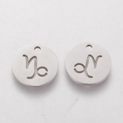Capricorn 304 Stainless Steel Charms, Flat Round with Constellation/Zodiac Sign, 12mm 304 Stainless Steel Charms, Flat Round with Constellation/Zodiac Sign, 12mm