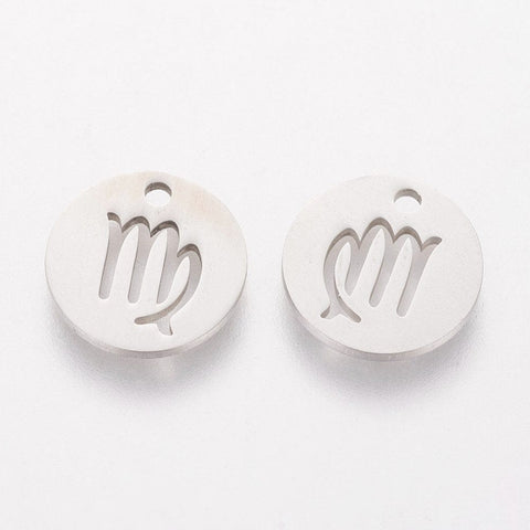 304 Stainless Steel Charms, Flat Round with Constellation/Zodiac Sign, 12mm 304 Stainless Steel Charms, Flat Round with Constellation/Zodiac Sign, 12mm