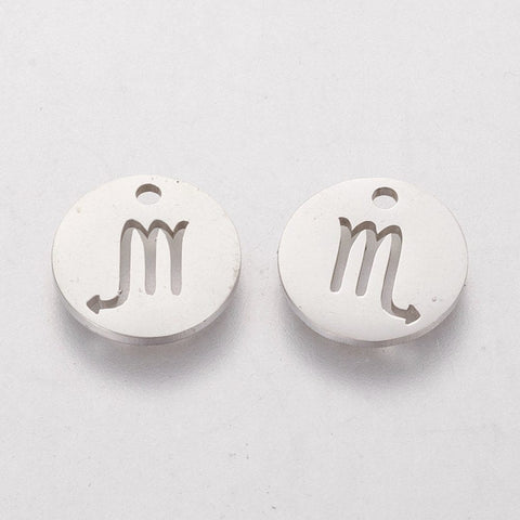 Scorpio 304 Stainless Steel Charms, Flat Round with Constellation/Zodiac Sign, 12mm 304 Stainless Steel Charms, Flat Round with Constellation/Zodiac Sign, 12mm