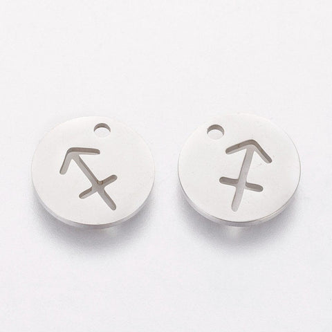 Sagitarius 304 Stainless Steel Charms, Flat Round with Constellation/Zodiac Sign, 12mm 304 Stainless Steel Charms, Flat Round with Constellation/Zodiac Sign, 12mm