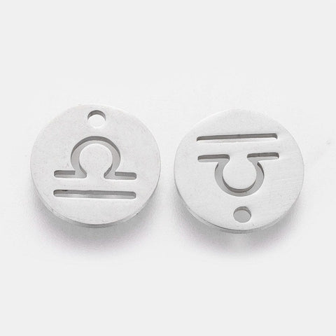 Libra 304 Stainless Steel Charms, Flat Round with Constellation/Zodiac Sign, 12mm 304 Stainless Steel Charms, Flat Round with Constellation/Zodiac Sign, 12mm