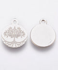 304 Stainless Steel Charms, Flat Round with Tree of Life, 10x12mm 304 Stainless Steel Charms, Flat Round with Tree of Life, 10x12mm