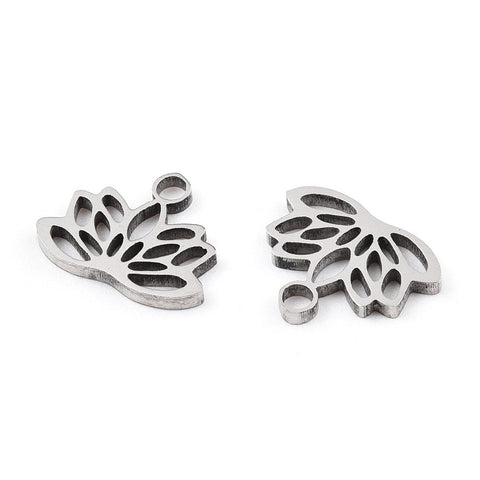 Stainless Steel 304 Stainless Steel Charms, Lotus Charms, 7.5x9.5x1mm 304 Stainless Steel Charms, Lotus Charms, 7.5x9.5x1mm