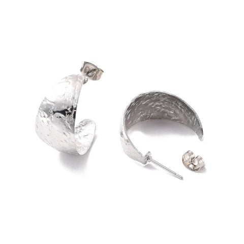 STAINLESS STEEL COLOR 304 Stainless Steel Chunky C-shape Stud Earrings, 22x12x0.5mm 304 Stainless Steel Chunky C-shape Stud Earrings, 22x12x0.5mm