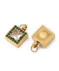 304 Stainless Steel & Clear Cubic Zirconia & Emerald Rhinestone Charms, Ion Plated 304 Stainless Steel & Clear Cubic Zirconia & Emerald Rhinestone Charms, Ion Plated