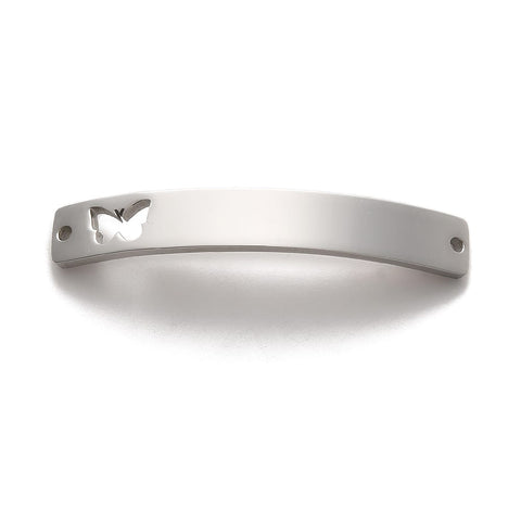 STAINLESS STEEL COLOR 304 Stainless Steel Connector Charms, Curved Rectangle with Butterfly, 38.5x6x1.5mm 304 Stainless Steel Connector Charms, Curved Rectangle with Butterfly, 38.5x6x1.5mm