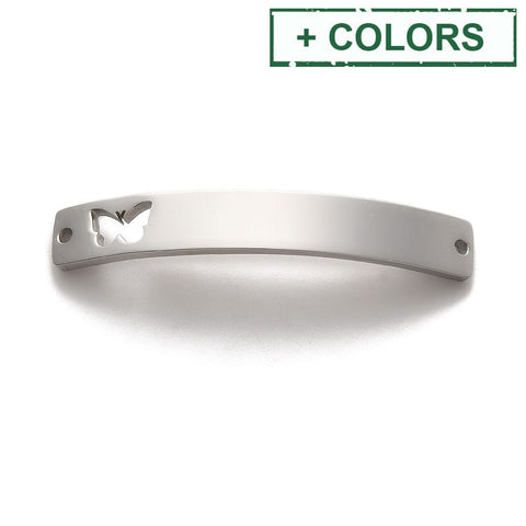 304 Stainless Steel Connector Charms, Curved Rectangle with Butterfly, 38.5x6x1.5mm 304 Stainless Steel Connector Charms, Curved Rectangle with Butterfly, 38.5x6x1.5mm