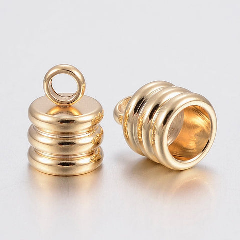 304 Stainless Steel Cord Ends, End Caps, Column, Golden 9x7mm hole 5mm 304 Stainless Steel Cord Ends, End Caps, Column, Golden 9x7mm hole 5mm