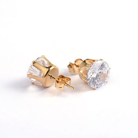 304 Stainless Steel Cubic Zirconia Stud Earrings, Golden, Clear 304 Stainless Steel Cubic Zirconia Stud Earrings, Golden, Clear