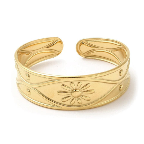 304 Stainless Steel Cuff Bangles, Flower Open Bangles for Women, Real 18K Gold Plated 304 Stainless Steel Cuff Bangles, Flower Open Bangles for Women, Real 18K Gold Plated