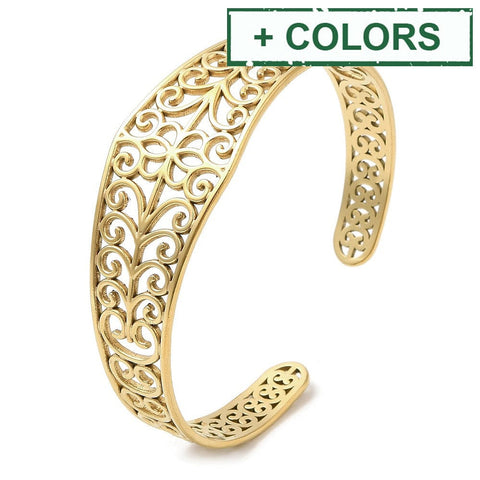 304 Stainless Steel Cuff Bangles, Hollow Flower Open Bangles for Women 304 Stainless Steel Cuff Bangles, Hollow Flower Open Bangles for Women