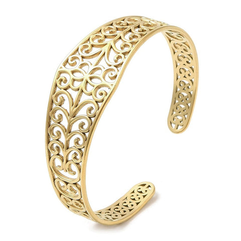 GOLD PLATED 304 Stainless Steel Cuff Bangles, Hollow Flower Open Bangles for Women 304 Stainless Steel Cuff Bangles, Hollow Flower Open Bangles for Women