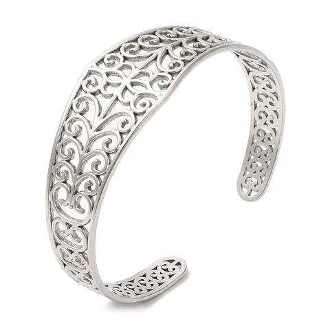 STAINLESS STEEL COLOR 304 Stainless Steel Cuff Bangles, Hollow Flower Open Bangles for Women 304 Stainless Steel Cuff Bangles, Hollow Flower Open Bangles for Women