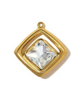 304 Stainless Steel CZ Rhombus Pendant 18K Gold Plated, 31mm 304 Stainless Steel CZ Rhombus Pendant 18K Gold Plated, 31mm