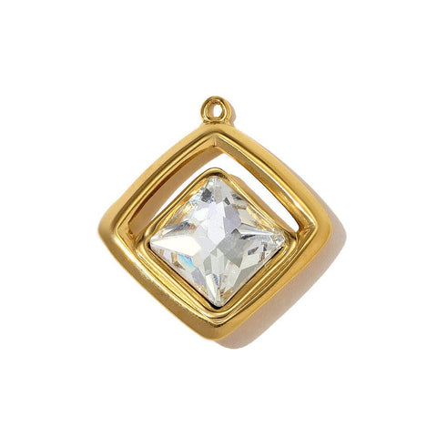 304 Stainless Steel CZ Rhombus Pendant 18K Gold Plated, 31mm 304 Stainless Steel CZ Rhombus Pendant 18K Gold Plated, 31mm