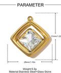 304 Stainless Steel CZ Rhombus Pendant 18K Gold Plated, 31mm 304 Stainless Steel CZ Rhombus Pendant 18K Gold Plated, 31mm