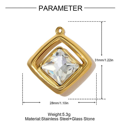 304 Stainless Steel CZ Rhombus Pendant 18K Gold Plated, 31mm 304 Stainless Steel CZ Rhombus Pendant 18K Gold Plated, 31mm