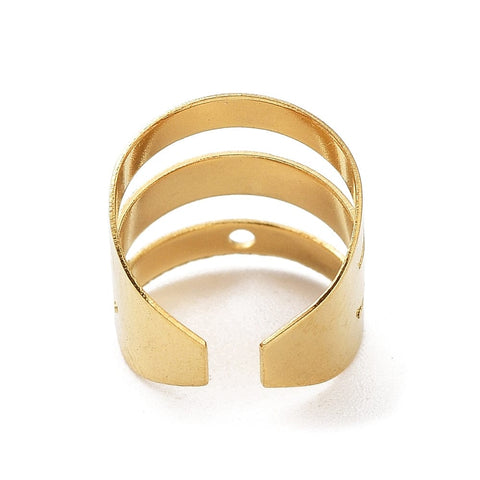 304 Stainless Steel Ear Cuff Findings, with Hole, Triple Lines, Golden, 10x10x10mm 304 Stainless Steel Ear Cuff Findings, with Hole, Triple Lines, Golden, 10x10x10mm