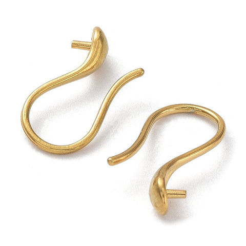 ION  18K GOLD PLATED 304 Stainless Steel Earring Hooks, for Half Drilled Beads 17mm 304 Stainless Steel Earring Hooks – For Half Drilled Beads, Jewelry Making Findings