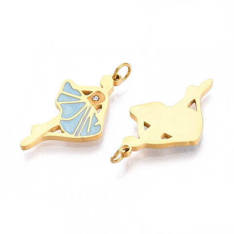 SKY BLUE 304 Stainless Steel Enamel Ballet Dancer Pendants, 18K Gold Plated 304 Stainless Steel Enamel Ballet Dancer Pendants, 18K Gold Plated