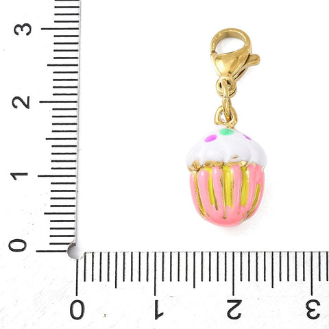 304 Stainless Steel Enamel Cake Charm Gold with Lobster Clasp, 29mm 304 Stainless Steel Enamel Cake Charm Gold with Lobster Clasp 29mm