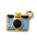 304 Stainless Steel Enamel Camera Charms, Real 18K Gold Plated, Deep Sky Blue 304 Stainless Steel Enamel Camera Charms, Real 18K Gold Plated 