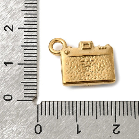 304 Stainless Steel Enamel Camera Charms, Real 18K Gold Plated, Deep Sky Blue 304 Stainless Steel Enamel Camera Charms, Real 18K Gold Plated 