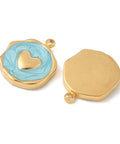 HEART WITH TURQUIOSE COLOR 304 Stainless Steel Enamel Charms, Flat Round Charm Pendant Ion Plated 304 Stainless Steel Enamel Charms, Flat Round Charm Pendant Ion Plated