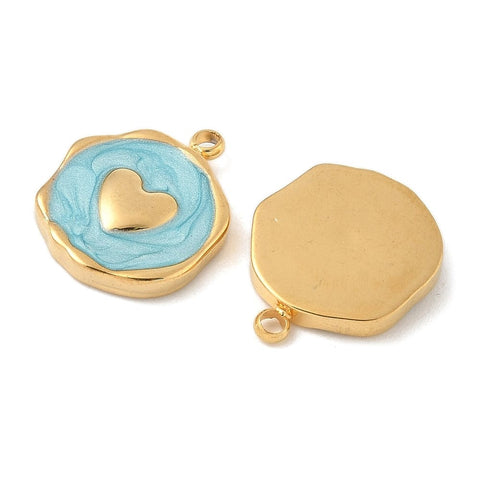 HEART WITH TURQUIOSE COLOR 304 Stainless Steel Enamel Charms, Flat Round Charm Pendant Ion Plated 304 Stainless Steel Enamel Charms, Flat Round Charm Pendant Ion Plated