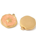 FLOWER WITH CORAL COLOR 304 Stainless Steel Enamel Charms, Flat Round Charm Pendant Ion Plated 304 Stainless Steel Enamel Charms, Flat Round Charm Pendant Ion Plated