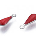 DARK RED 304 Stainless Steel Enamel Charms, Teardrop, 12x4.5x2mm 304 Stainless Steel Enamel Charms, Teardrop, 12x4.5x2mm