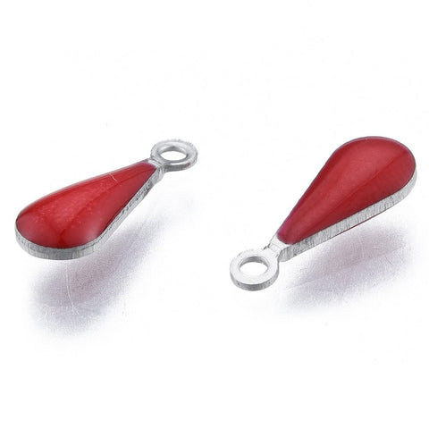 DARK RED 304 Stainless Steel Enamel Charms, Teardrop, 12x4.5x2mm 304 Stainless Steel Enamel Charms, Teardrop, 12x4.5x2mm