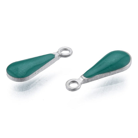 TEAL 304 Stainless Steel Enamel Charms, Teardrop, 12x4.5x2mm 304 Stainless Steel Enamel Charms, Teardrop, 12x4.5x2mm
