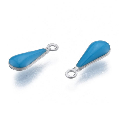 STEEL BLUE 304 Stainless Steel Enamel Charms, Teardrop, 12x4.5x2mm 304 Stainless Steel Enamel Charms, Teardrop, 12x4.5x2mm
