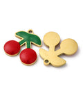 304 Stainless Steel Enamel Cherry Charms, Ion Plated, Golden, 15x15mm 304 Stainless Steel Enamel Cherry Charms, Ion Plated, Golden, 15x15mm