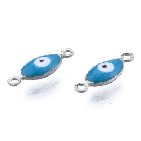 304 Stainless Steel Enamel Connector Charms, Stainless Steel Color, Horse Eye, Steel Blue, 14.5x5x3mm 304 Stainless Steel Enamel Connector Charms, Stainless Steel Color, Horse Eye, Steel Blue, 14.5x5x3mm