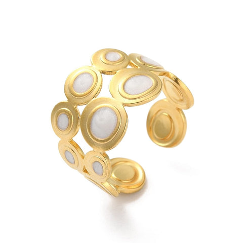 304 Stainless Steel Enamel Cuff Rings, Round Adjustable Rings, Real 18K Gold Plated Jewelry 304 Stainless Steel Enamel Cuff Rings, Round Adjustable Rings, Real 18K Gold Plated Jewelry