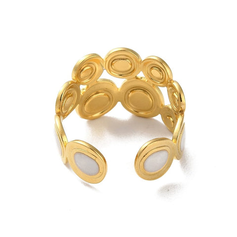 304 Stainless Steel Enamel Cuff Rings, Round Adjustable Rings, Real 18K Gold Plated Jewelry 304 Stainless Steel Enamel Cuff Rings, Round Adjustable Rings, Real 18K Gold Plated Jewelry