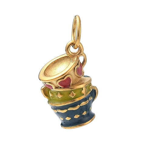 304 Stainless Steel Enamel Cup Pendant Gold with Jump Ring, 15mm 304 Stainless Steel Enamel Cup Pendant Gold with Jump Ring, 15mm