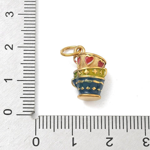 304 Stainless Steel Enamel Cup Pendant Gold with Jump Ring, 15mm 304 Stainless Steel Enamel Cup Pendant Gold with Jump Ring, 15mm