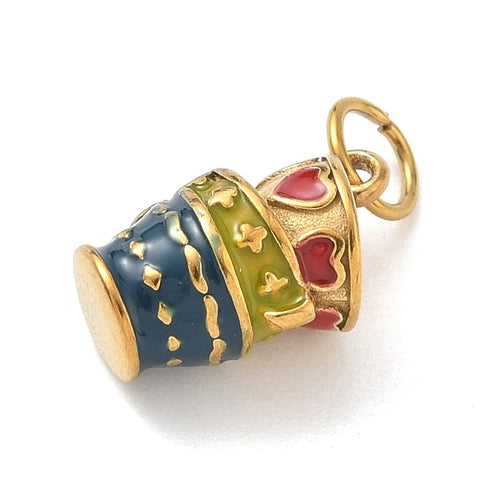 304 Stainless Steel Enamel Cup Pendant Gold with Jump Ring, 15mm 304 Stainless Steel Enamel Cup Pendant Gold with Jump Ring, 15mm