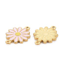 PINK 304 Stainless Steel Enamel Flower Links, Ion Plating (IP), Golden, 21mm 304 Stainless Steel Enamel Flower Links, Ion Plating (IP), Golden, 21mm