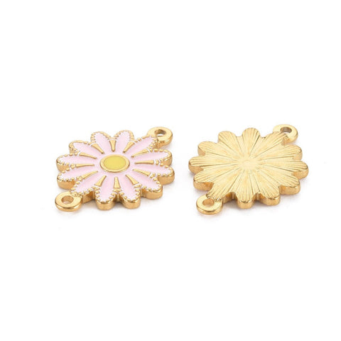 PINK 304 Stainless Steel Enamel Flower Links, Ion Plating (IP), Golden, 21mm 304 Stainless Steel Enamel Flower Links, Ion Plating (IP), Golden, 21mm
