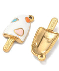 304 Stainless Steel Enamel Ice Cream Pendants, Real 18K Gold Plated White Charms, 28x12mm 304 Stainless Steel Enamel Ice Cream Pendants, Real 18K Gold Plated White Charms, 28x12mm
