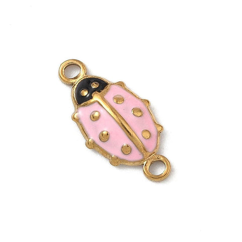 PINK 304 Stainless Steel Enamel Ladybug Connector – Gold IP Plated 16mm 304 Stainless Steel Enamel Ladybug Connector – Gold IP Plated 16mm | Balzar Crafts