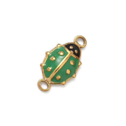 GREEN 304 Stainless Steel Enamel Ladybug Connector – Gold IP Plated 16mm 304 Stainless Steel Enamel Ladybug Connector – Gold IP Plated 16mm | Balzar Crafts