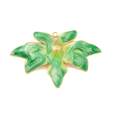 LIME GREEN 304 Stainless Steel Enamel Leaf Pendant, 18K Gold Plated, 40x26mm 304 Stainless Steel Enamel Leaf Pendant, 18K Gold Plated, 40x26mm