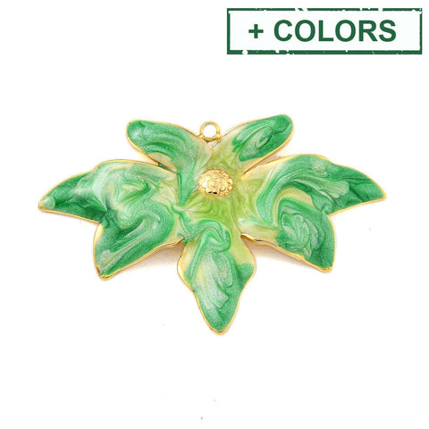 304 Stainless Steel Enamel Leaf Pendant, 18K Gold Plated, 40x26mm 304 Stainless Steel Enamel Leaf Pendant, 18K Gold Plated, 40x26mm